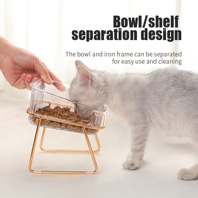 Double Transparent Cat Bowl with Vertical Design - Easy Feeding and Hydration Solution for Cats - Durable Metal and Plastic Construction, Ideal Pet Supplies